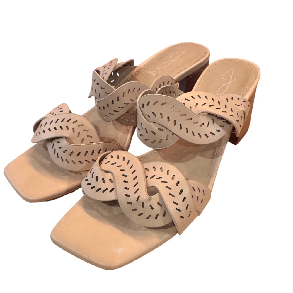 Joie Women Beige Leather Braided Slide Block Heel Sandals 8.5M neutral summer
